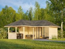 Zahradní domek s pergolou Bianca 24,9 m2  (s posuvnými dveřmi s dvojitým sklem) - Set 509