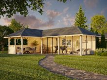 Zahradní domek s pergolou Bianca 33,2 m2 (s posuvnými dveřmi s dvojitým sklem) - Set 521 Zahradní domek s pergolou Bianca 33,2 m2 (s posuvnými dveřmi s dvojitým sklem) - Set 521