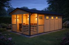 Zahradní altán Herold A3366 D Plus s boční stěnou a terasovou podlahou(12,6 + 6,3 m2)