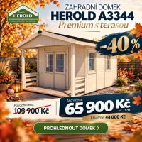 Zahradní domek HEROLD A3344 Premium s terasou (14,1+3,5 m2) Zahradní domek HEROLD A3344 Premium s terasou (14,1+3,5 m2)