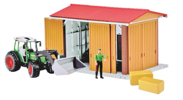 BRUDER BWORLD Sada - stodola+traktor+ figurka+balíky