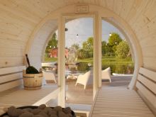 Barelová sauna Anita 1,6 + 0,7 m2 (bez kamen) - prosklenná (1)