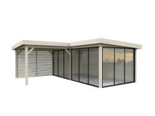 Zahradní domek Lenna 16,6 m2 s přístřeškem 8,3 m2  (se stěnou)  s 3 posuvnými dveřmi (7)
