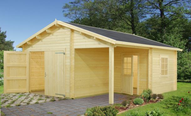 Garáž Roger 21,9 + 5,2 m2 - s dřevěnými dveřmi