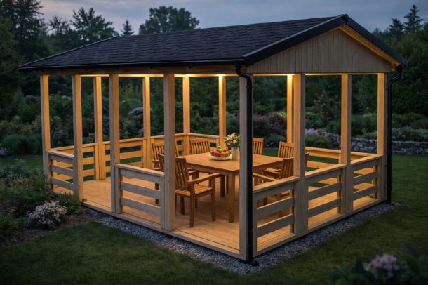 Zahradní altán HEROLD A3344 s terasovou podlahou 14,1 m2