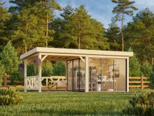Zahradní domek Lenna 16,6  m2 s posuvnými dveřmi s dvojitým sklem (Set 703)