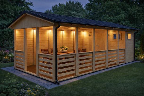 Zahradní altán Herold A3366 AA Plus s plnou boční stěnou a terasovou podlahou(3,1 + 15,8 m2)