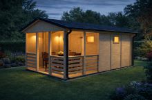 Zahradní altán Herold A3355 C Plus s terasovou podlahou a boční stěnou (9,6 + 6,3 m2)