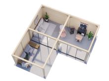 Zahradní domek Lenna 16,6 m2 s přístřeškem 8,3 m2  (se stěnou)  s 3 posuvnými dveřmi (2)