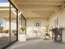 Zahradní domek Lenna 16,6 m2 s přístřeškem 8,3 m2  (se stěnou)  s 3 posuvnými dveřmi (1)
