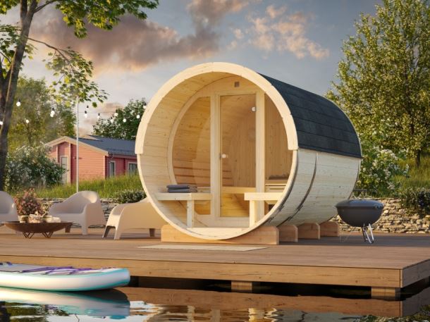 Barelová sauna Anita 1,6 + 0,7 m2 (bez kamen) - prosklenná