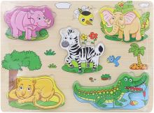 DŘEVO Puzzle vkládačka zvířátka safari na desce DŘEVO Puzzle vkládačka zvířátka safari na desce