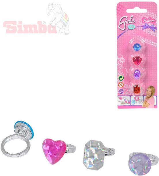 SIMBA Prstýnek s diamantem set 4ks různé druhy dětská bižuterie na kartě