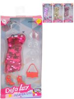 Šaty společenské flitrové pro panenku set s fashion doplňky 4 barvy Šaty společenské flitrové pro panenku set s fashion doplňky 4 barvy