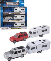 Teamsterz set auto teréní jeep + karavan 3 barvy v krabičce Teamsterz set auto teréní jeep + karavan 3 barvy v krabičce