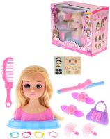 Hlava česací blondýnka 19cm set s kadeřnickými doplňky v krabici Hlava česací blondýnka 19cm set s kadeřnickými doplňky v krabici